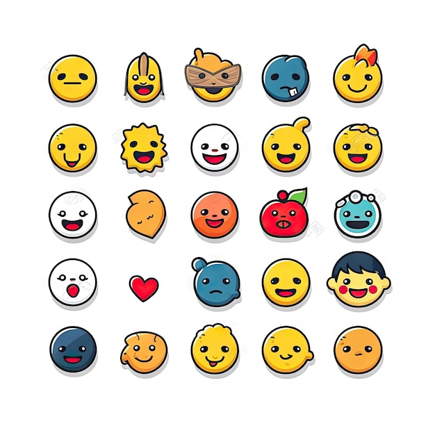 adesivos de emoji fofos sobre fundo branco