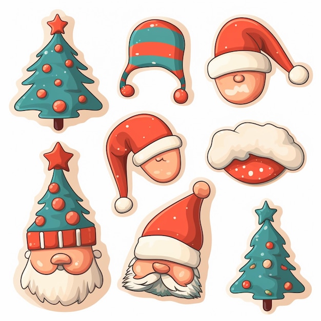 Foto adesivos de natal de desenho animado com papai noel e outras decorações de natal