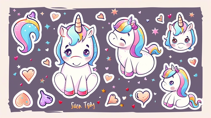 Foto adesivos de pôneis de desenho animado ilustrações desenhos