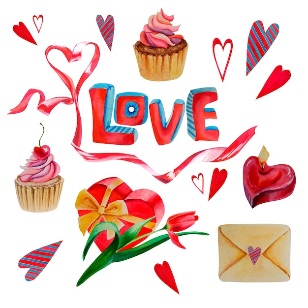 Adesivos dia dos namorados Cupcake envelope vela fita coração presente tulipa Amor