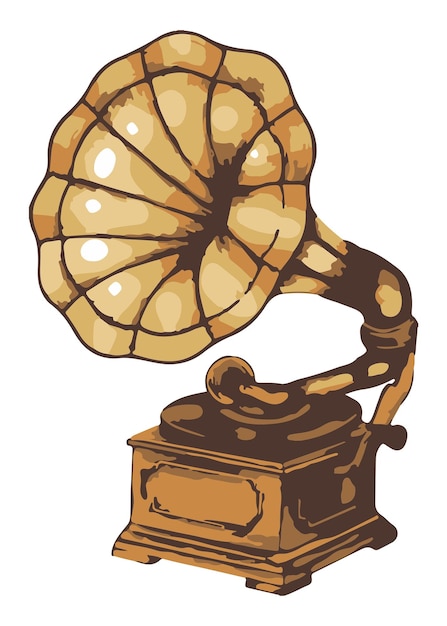Adhesiva de Gramophone vintage vectorializada con un borde blanco