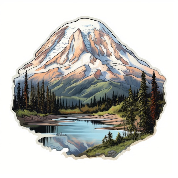 Adhesivo de arte de fantasía detallado del diseño de corte de muerte de Mount Rainier