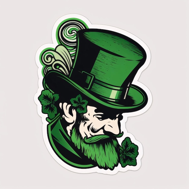 Adhesivo de una cabeza de leprechaun con un sombrero verde Símbolo de color verde del Día de San Patricio