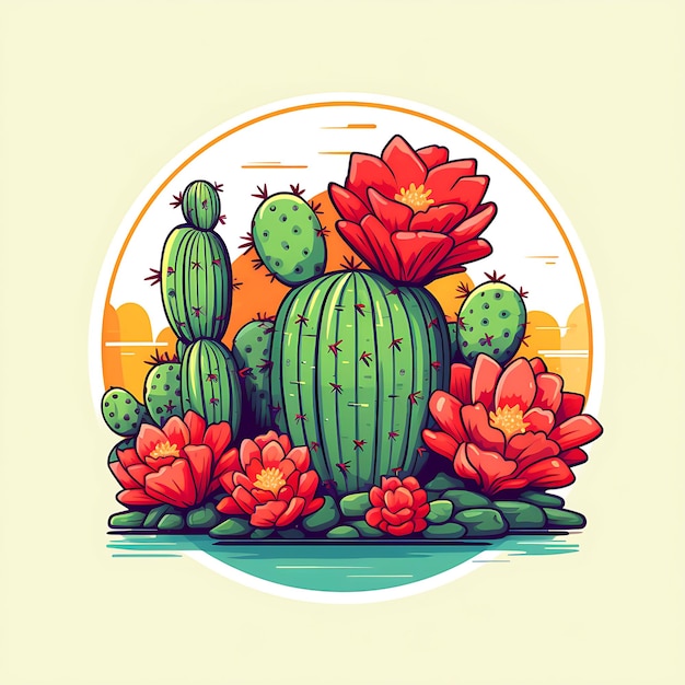 Un adhesivo colorido Ilustración vectorial de flores de cactus de fondo