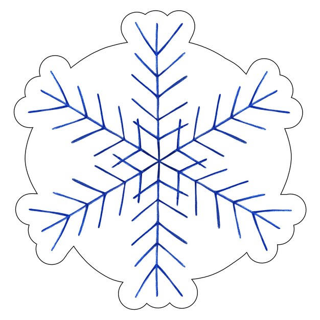 Adhesivo de copo de nieve de Navidad dibujado a mano aislado sobre un fondo blanco Ilustración de Año Nuevo dibujada con lápiz de color Copo de Nieve Azul Símbolo de Invierno de Navidad