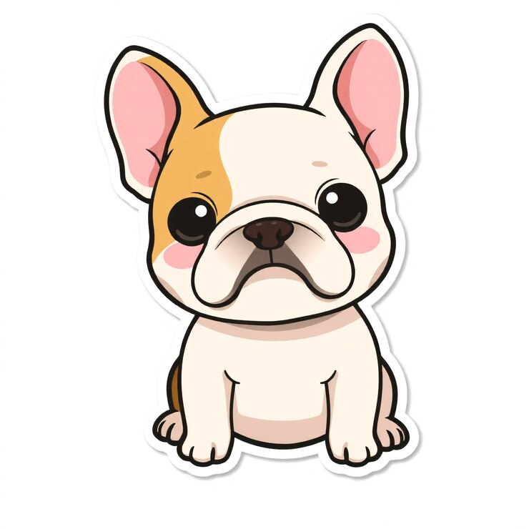 Adhesivo de corte de un lindo perro Bulldog sobre un fondo blanco