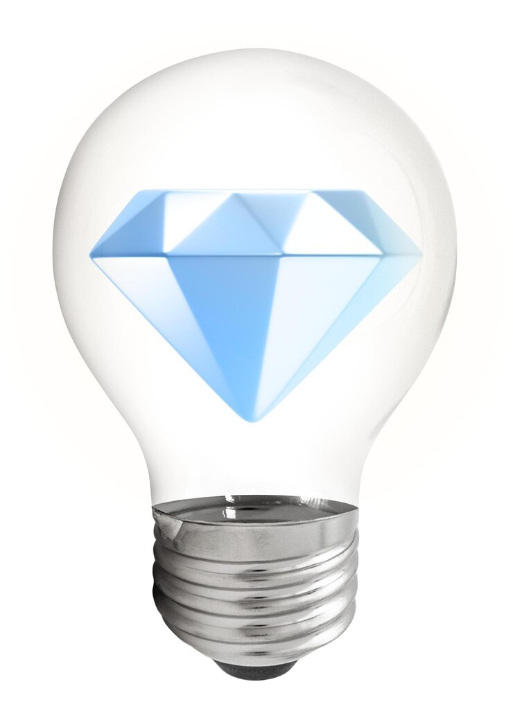 Adhesivo digital de bombilla 3D png de diamante con fondo transparente