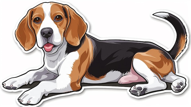 Foto adhesivo de estilo beagle de dibujos animados de fondo blanco