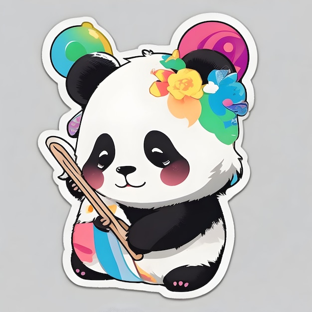 adhesivo fondo blanco panda lindo contorno colorido vectorkawaii