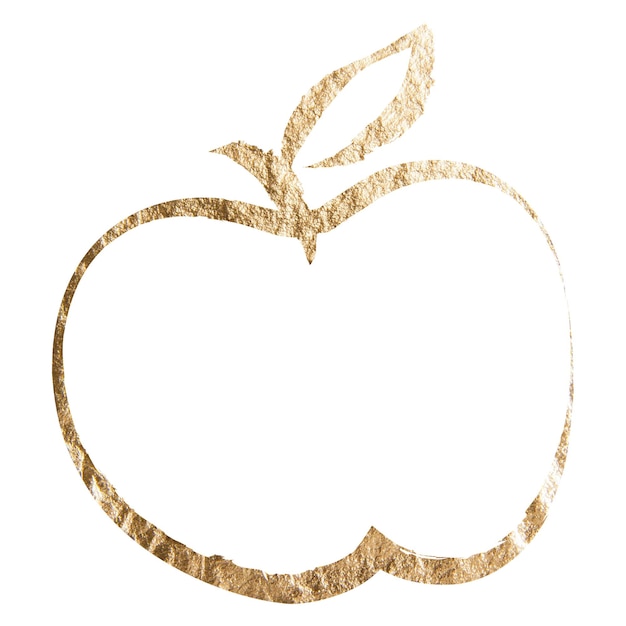 Adhesivo de fruta de manzana png ilustración estética dorada en fondo transparente