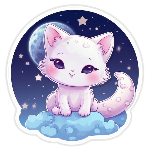 Adhesivo para el gato luna de Kawaii