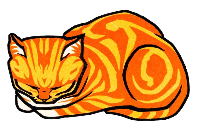 Adhesivo de gato naranja vintage png dibujado a mano