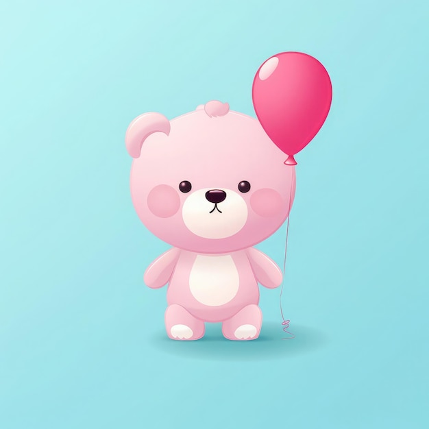 Adhesivo con grabado en forma de un oso de peluche con un globo en su pata de fondo de color kawaii