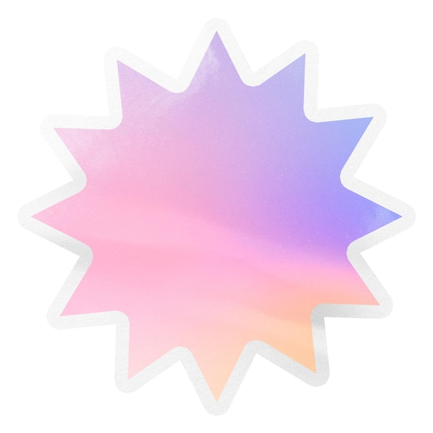 Adhesivo de gradiente pastel PNG clipart de estallido estelar impresible con contorno blanco y fondo transparente