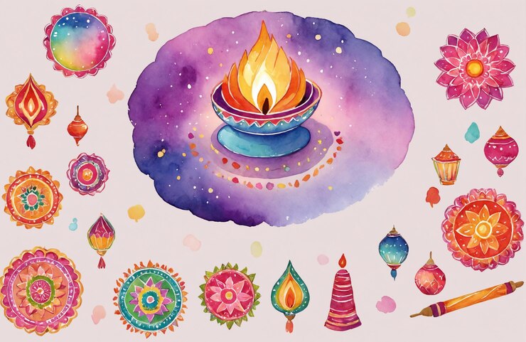 Adhesivo de ilustración en acuarela para el festival de Diwali