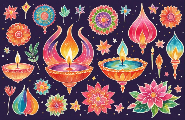 Adhesivo de ilustración en acuarela para el festival de Diwali