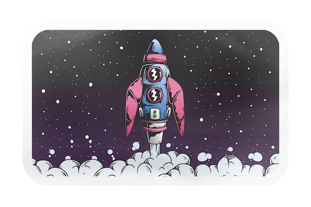 Adhesivo de insignia rectangular de cohete espacial png en un fondo transparente