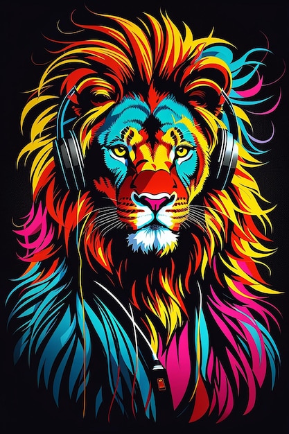 Adhesivo de león colorido para el diseño de camisetas