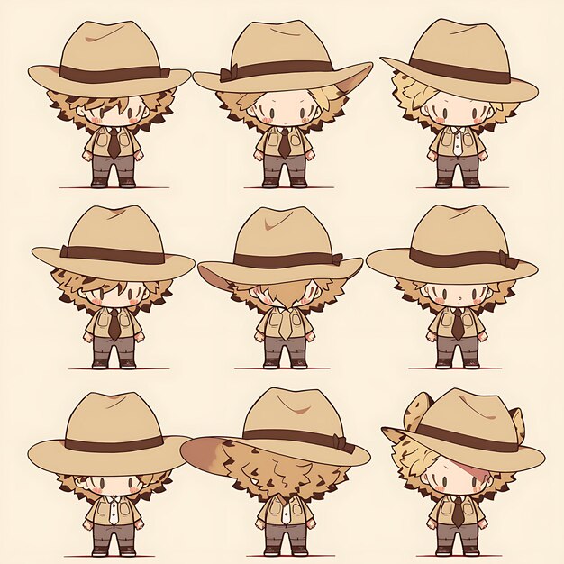 Adhesivo del león macho Chibi Kawaii African Safari Moda Concepto Khaki Concepto Arte Juego Activo