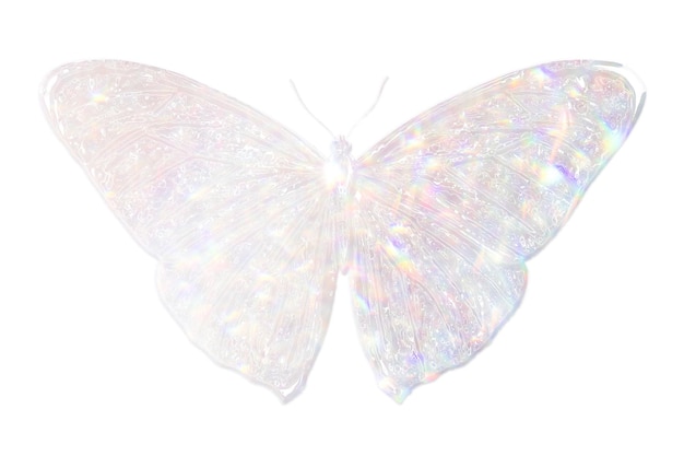 Adhesivo de mariposa holográfico plateado con un borde blanco