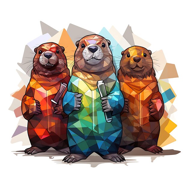 Foto adhesivo de marmota con un rodillo de pintura colores primarios en negrita ilustración de diseño plano 2d para la renovación del hogar