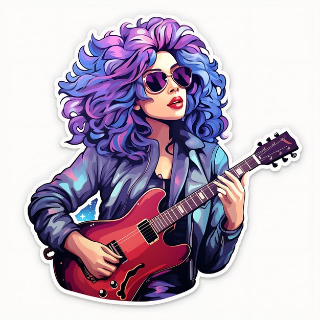 Adhesivo de músico Mujeres Adhesivo Cool Blues y púrpuras Diseño de arte pop Camiseta del día de la mujer Clipart