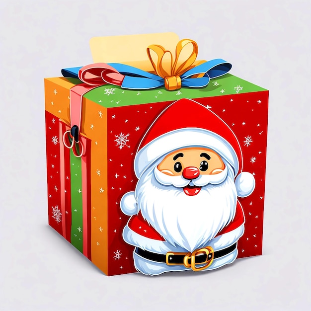 Adhesivo de Navidad bonito de Santa Claus con caja de regalos