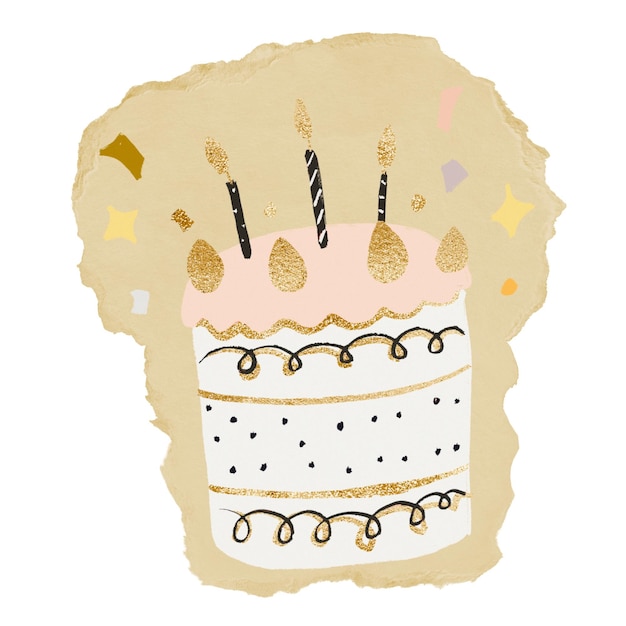 Adhesivo de pastel de cumpleaños png papel rasgado sobre un fondo transparente