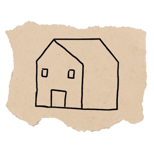 Adhesivo png de la casa garabateo de papel roto fondo transparente