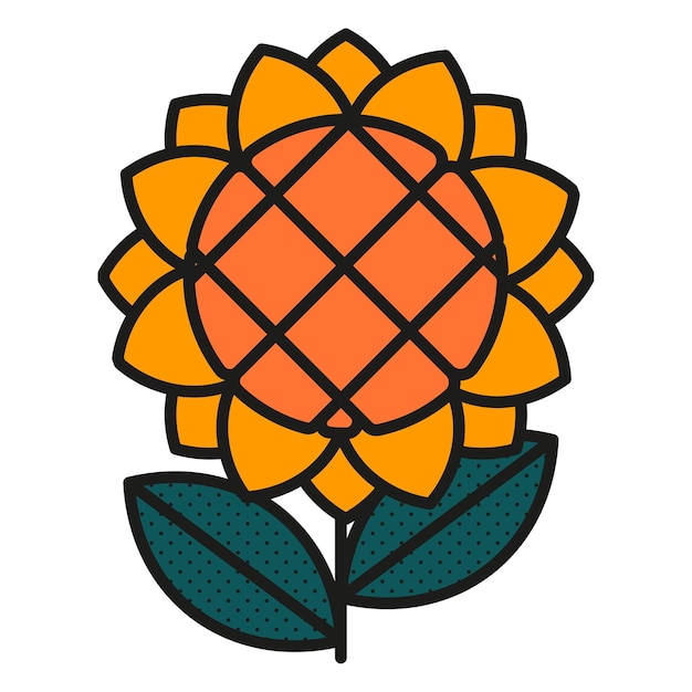 Adhesivo png de girasol diseño de verano funky fondo transparente