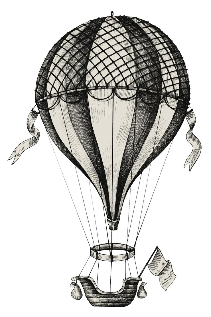 Adhesivo png de globo de aire caliente ilustración vintage fondo transparente