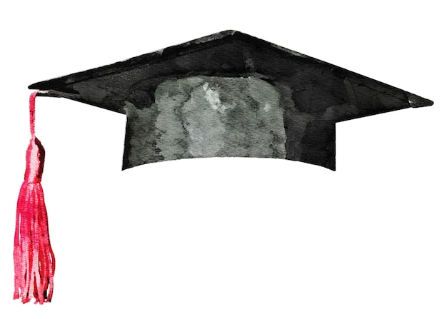 Adhesivo png de gorra académica Ilustración en acuarela de fondo transparente