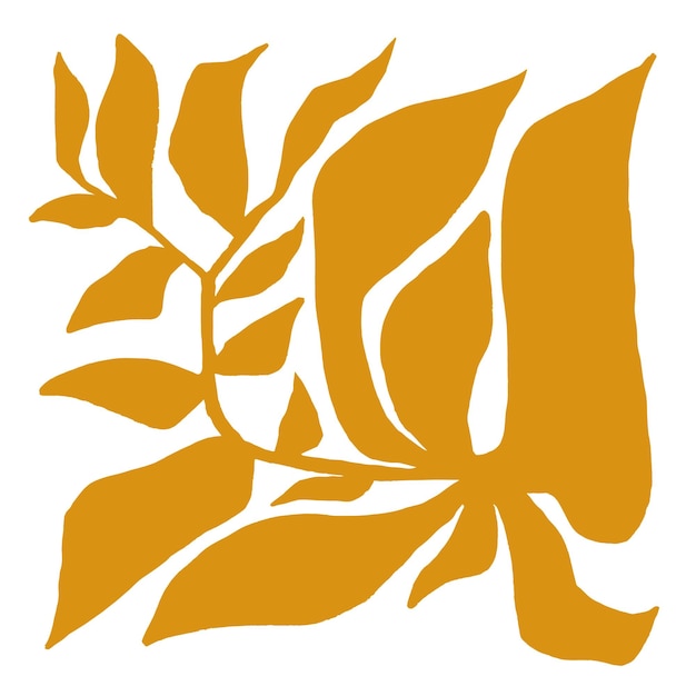 Adhesivo png de hoja amarilla arte de línea botánica fondo transparente