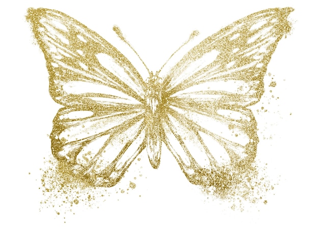 Adhesivo png de mariposa dorada diseño de brillo de fondo transparente