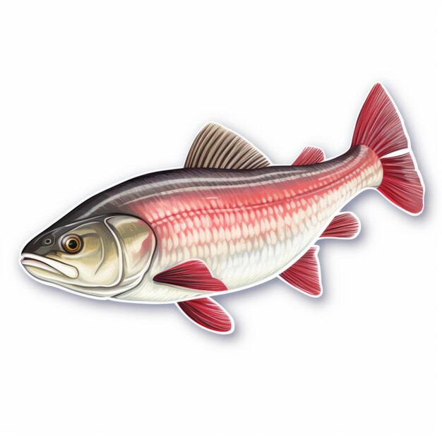 Adhesivo realista de peixe-vermelho Renderização 3D detalhada em fundo branco