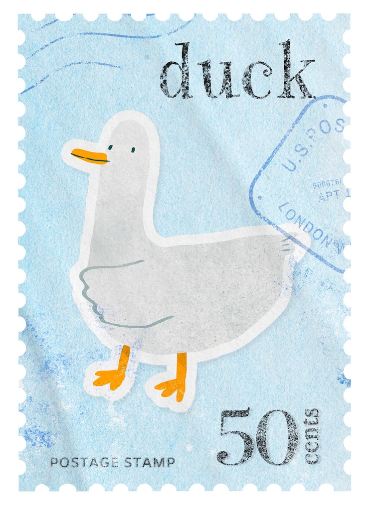 Foto adhesivo de sello postal de pato png de fondo transparente