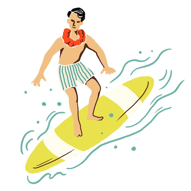 Adhesivo de surfista tropical png en el tema de las vacaciones de verano