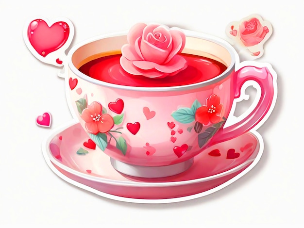 Foto adhesivo taza de té para el día de san valentín borde blanco fondo blanco hd