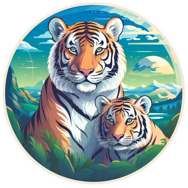 Adhesivos del Día Mundial de la Felicidad de los Animales, fotos de archivo de tigres, arte generado por Ai