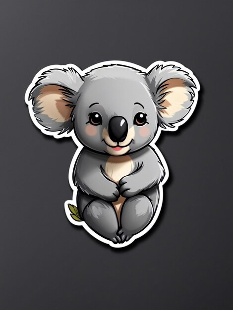 Adhesivos imprimibles con un koala de dibujos animados minimalista en un fondo negro