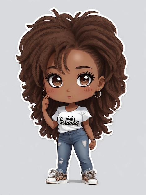 Foto adhesivos de mujeres negras chibi