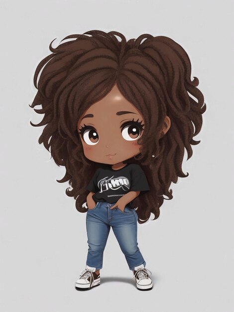 Foto adhesivos de mujeres negras chibi