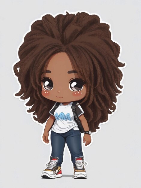 Foto adhesivos de mujeres negras chibi