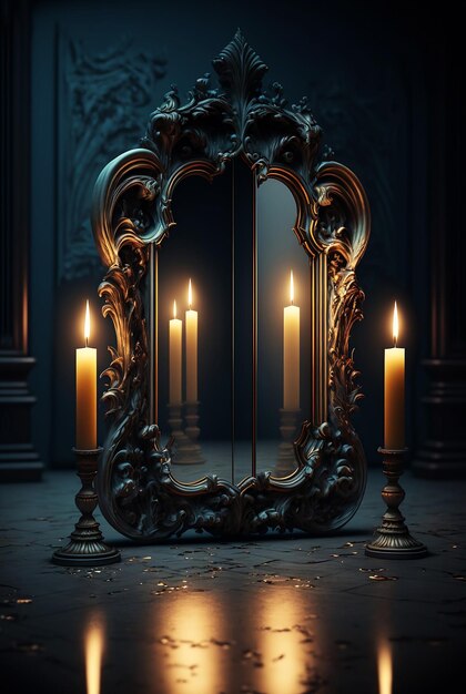 Adivinhação com a ajuda de um espelho e velas quentes em um quarto escuro