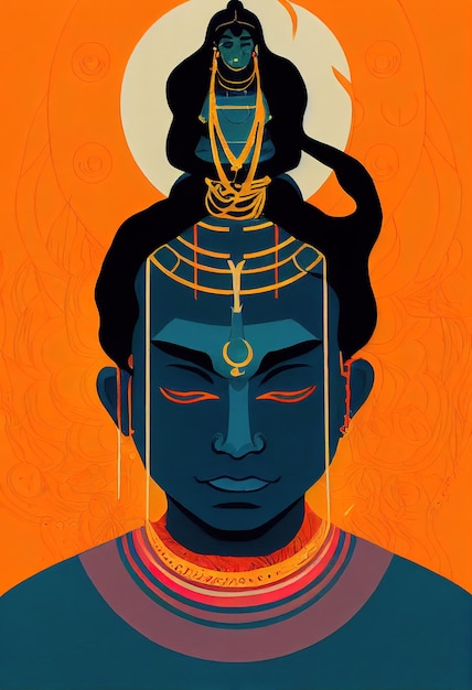 Adiyogi shiva Porträtillustration Indischer erleuchteter Gott