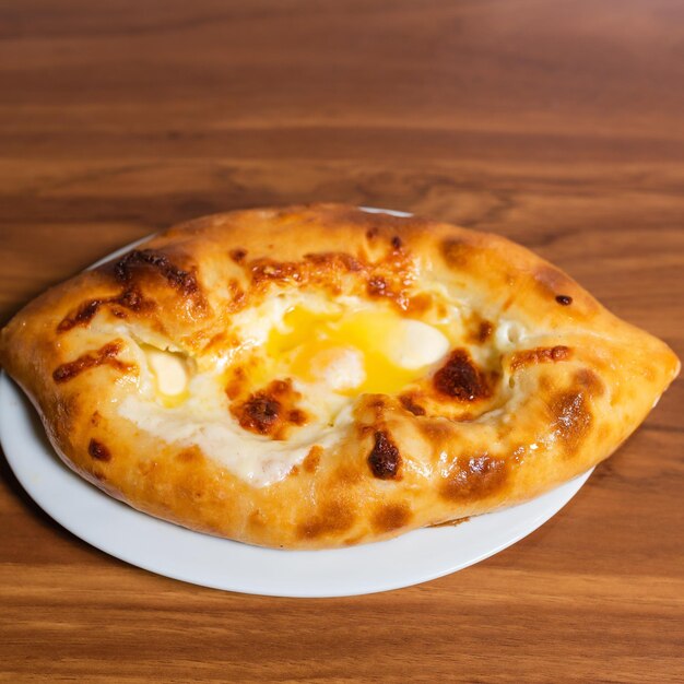 Adjarian Khachapuri auf einem Holzbrett. Traditionelle georgische Küche