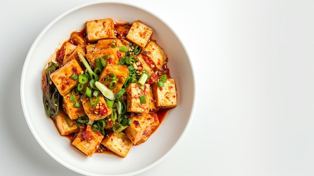 Adjunto coreano tofu asado picante Dubu Jorim sobre fondo blanco Generativo Ai