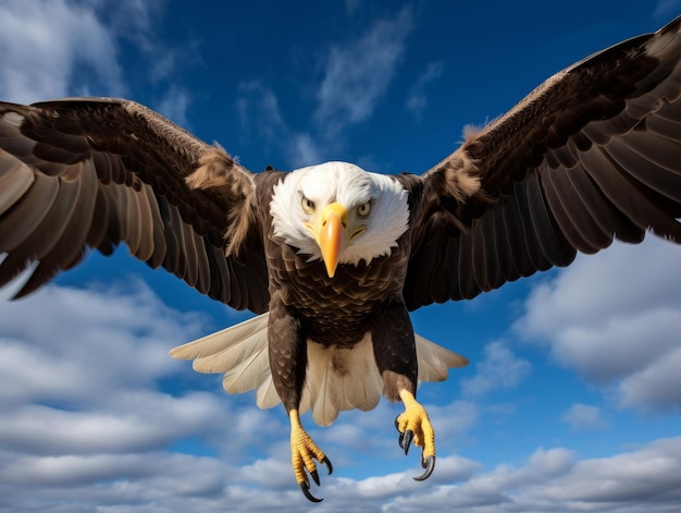 Adler fliegt gegen den blauen Himmel