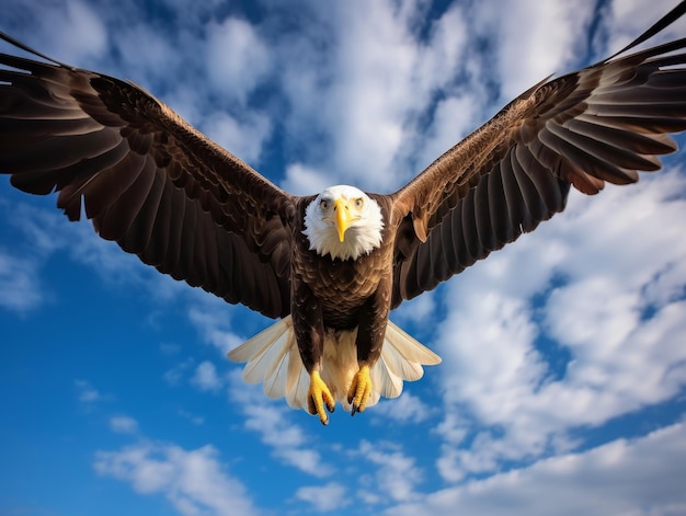 Adler fliegt gegen den blauen Himmel