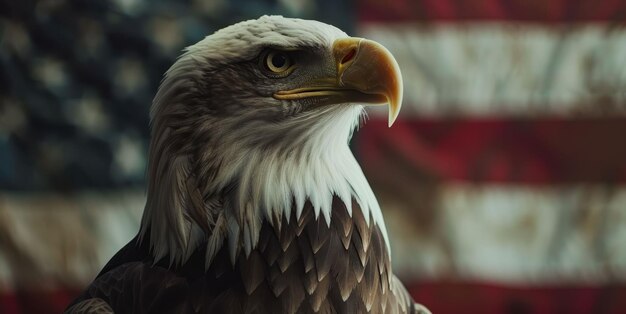 Adler gegen die amerikanische Flagge bei der Feier des Unabhängigkeitstages